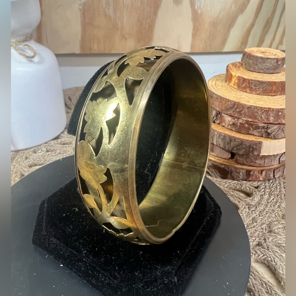 Vintage Brass Cuff Bracelet Chunky Eclectic Classic 1990 Cut Out